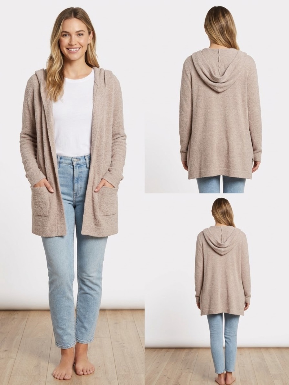 Barefoot Dreams Open Hooded Cardigan - Dusty Rose